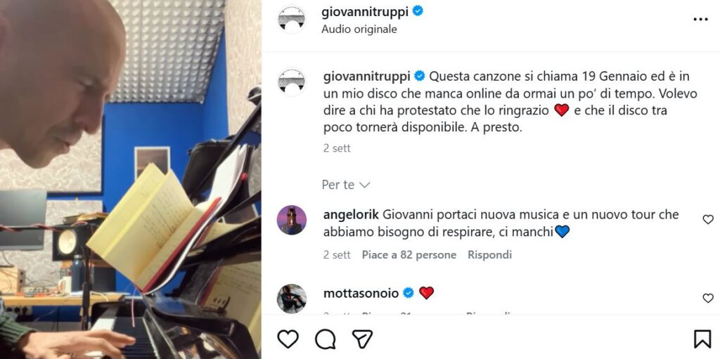 Giovanni Truppi: l'album "Il mondo è come te lo metti in testa" non è più disponibile in streaming